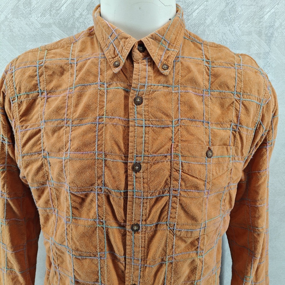 The Territory Ahead Shirt Mens XL Orange Grid Textured Cotton Rayon Long Sleeve - Picture 4 of 13